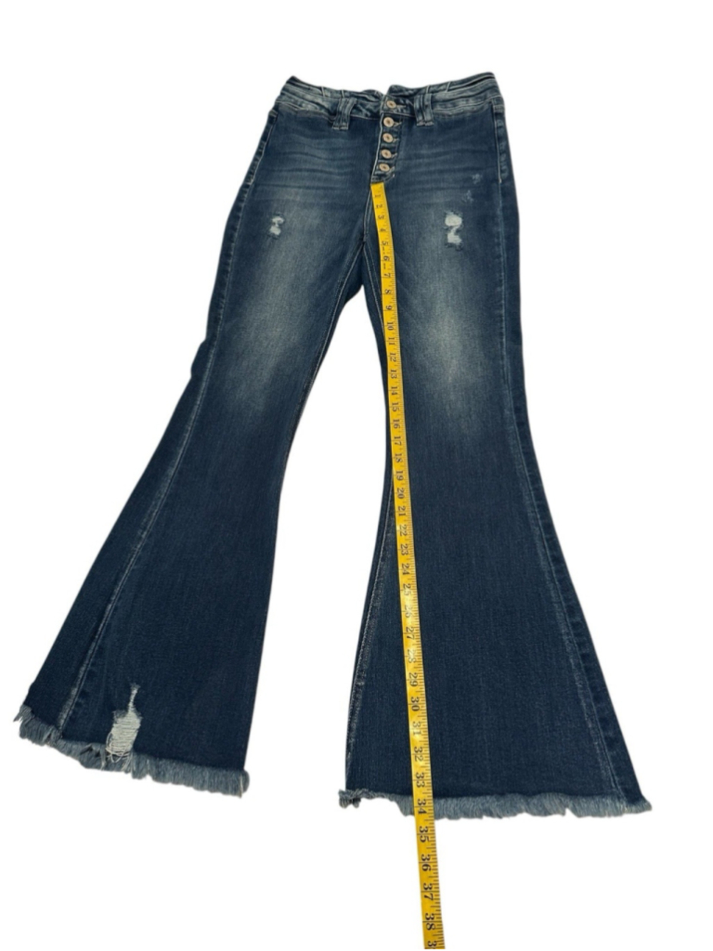 Maurices KanCan Flare Jeans Raw Hem Womens 27 Blue High Rise Denim Hippie Retro - Picture 14 of 16